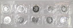 Group of (10) 1991 Canada Maple Leaf 1oz. .9999 Fine Silver