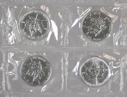 Group of (10) 1991 Canada Maple Leaf 1oz. .9999 Fine Silver