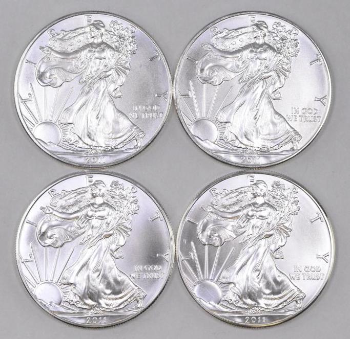 Group of (4) 2011 American Silver Eagle 1oz