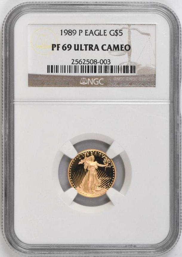 1989 P $5 American Eagle 1/10thoz. .999 Fine Gold (NGC) PF69 Ultra Cameo