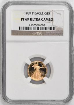 1989 P $5 American Eagle 1/10thoz. .999 Fine Gold (NGC) PF69 Ultra Cameo