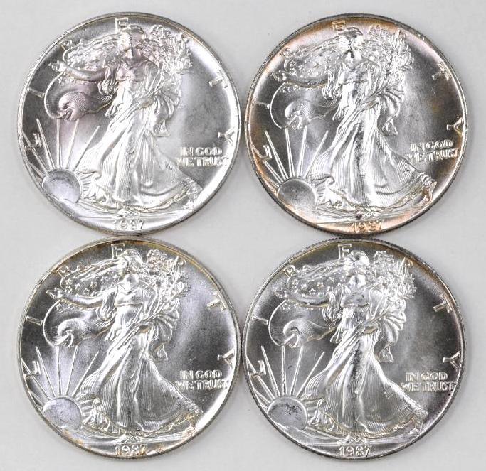 Group of (4) 1987 American Silver Eagle 1oz