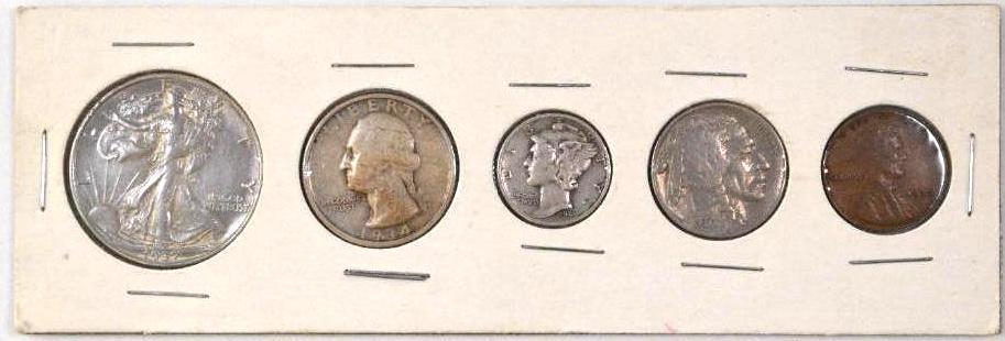 5-Coin U.S. Type Coin Set Cent to Half Dollar