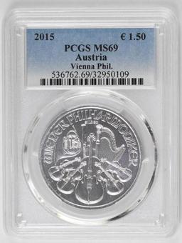 2015 Austria Philharmonic 1oz. .999 Fine Silver (PCGS) MS69