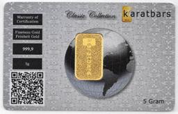Karatbars 5 Gram .9999 Fine Gold Ingot/Bar