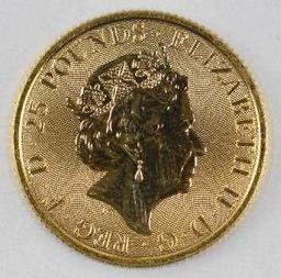 2018 British Gold Queens Beast Black Bull 1/4oz. .9999 Fine Gold