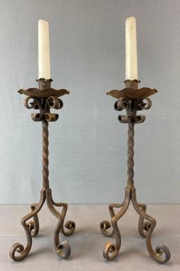 Pair of Wrought Iron Candlesticks