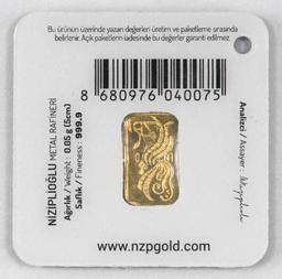 NZP Miracle Gold .05 Grams .9999 Fine Gold Ingot/Bar
