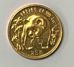 1986 China Panda 25 Yuan 1/4oz. .999 Fine Gold