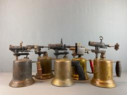 Group of 5 Antique Brass Blowtorches