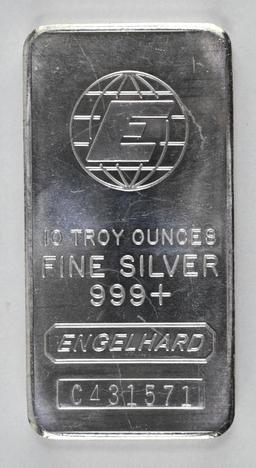 Engelhard E Logo Cast Vertical 10oz. .999 Fine Silver Ingot/Bar