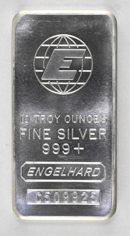 Engelhard E Logo Cast Vertical 10oz. .999 Fine Silver Ingot/Bar