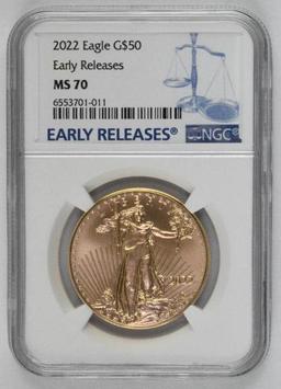 2022 $50 American Eagle 1oz. Fine Gold (NGC) MS70 Early Releases