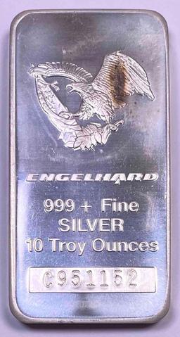 Engelhard Eagle Logo Cast Vertical 10oz. .999 Fine Silver Ingot/Bar