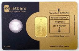 LBMA KaratBars .9999 fine Gold 5 Gram Ignot/Bar