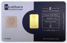 LBMA KaratBars .9999 fine Gold 2.5 Grams Ignot/Bar