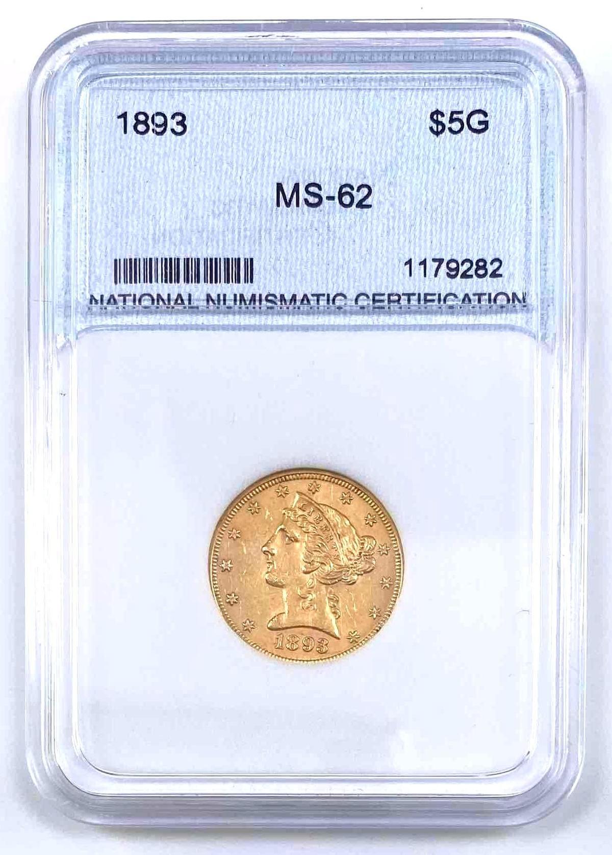 1893 Coronet Head US $5 Gold