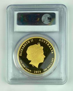 2014-P $100 Australia 1 oz .9999 Gold Coin - Lunar Year of The Horse Proof 70 Deep Cameo PF70DCAM