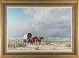 Original Oil on Canvas by noted Texas artist David Sanders (1936-2013).  Painting is signed lower ri