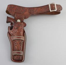 Outstanding, "H.H. Heiser, Denver Co." marked, spotted and highly tooled Buscadero Holster and Belt