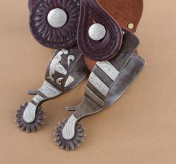 Fine pair of double mounted Spurs by the late Texas Bit and Spur Maker Jerry Cates.  Spur # 3072, wi