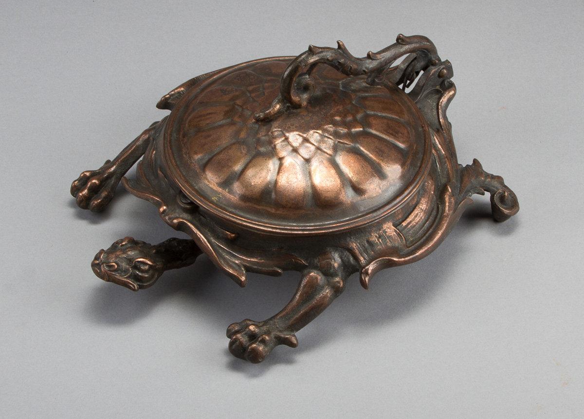 Extremely ornate cast iron Turtle Spittoon, attributed to Bradley & Hubbard Foundry, serial number 3