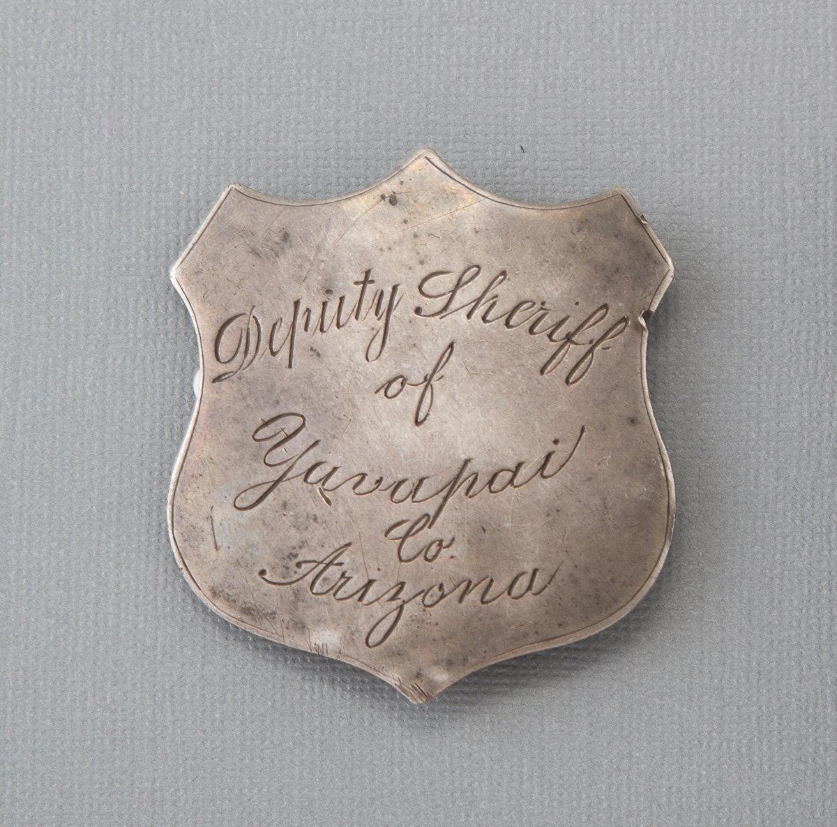 Shield shaped Badge, Deputy Sheriff of Yavapai Co., Arizona, 2 1/4" tall, early jeweler made, pre-19