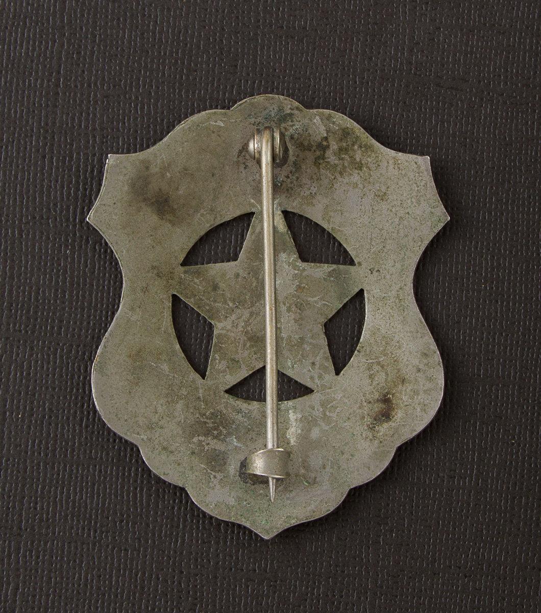 Shield Badge with cut out star, Badge #102, T.C.I. & R.R. Co. Police, 2 3/4" tall, possibly pre-1900