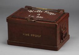 Early, cast iron Strong Box, W.F. & Co., Exp. stamped under lid and partial Wells Fargo paper label
