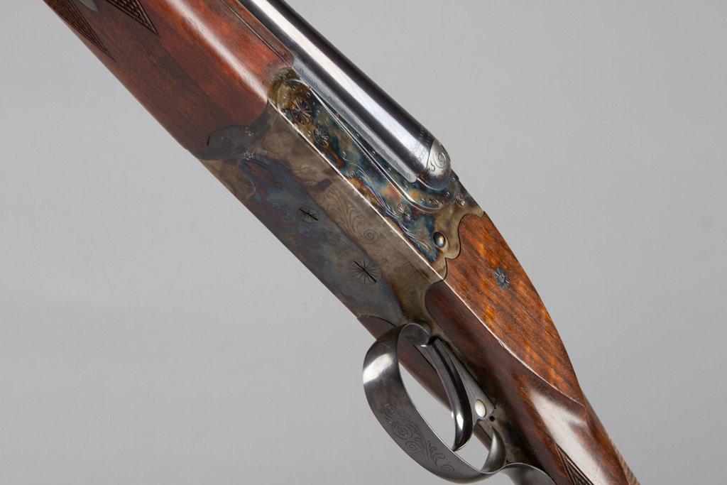 Cased Merkel, Side By Side Shotgun, 20 Gauge, SN 381270, 27" barrel, blue finish, checkered pistol g