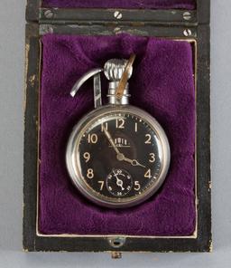 Cased Curio Pocket Watch / Gun, watch is marked "Tower", in silver case with trigger on left side of