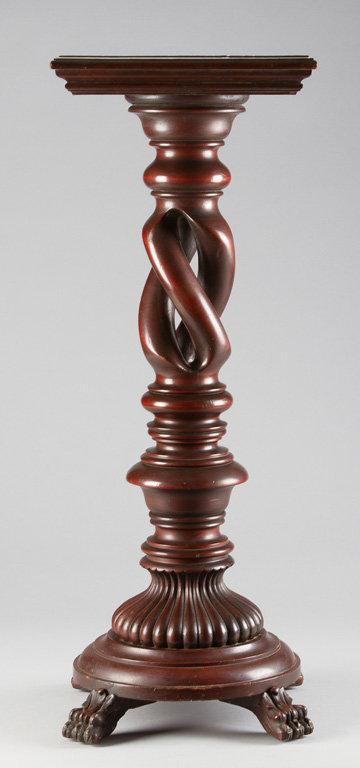 Beautiful antique Hunzinger carved mahogany Pedestal, circa 1900-1910, in original finish, 37"T x 14