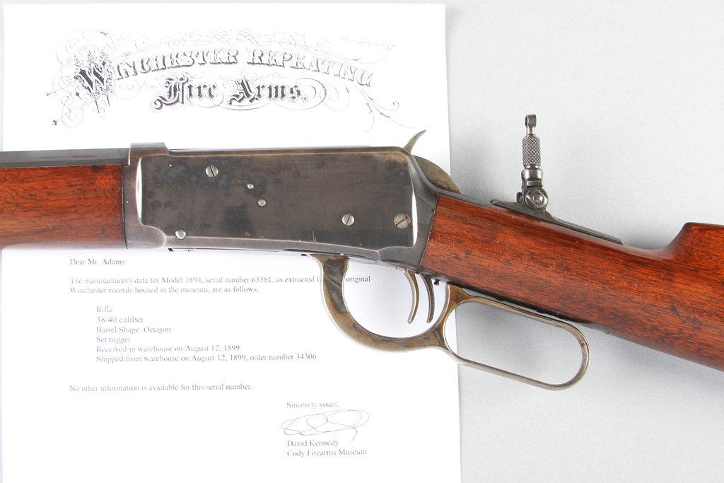 Antique Winchester, Model 1894, with factory letter stating SN 63581 was manufactured in 1896, shipp