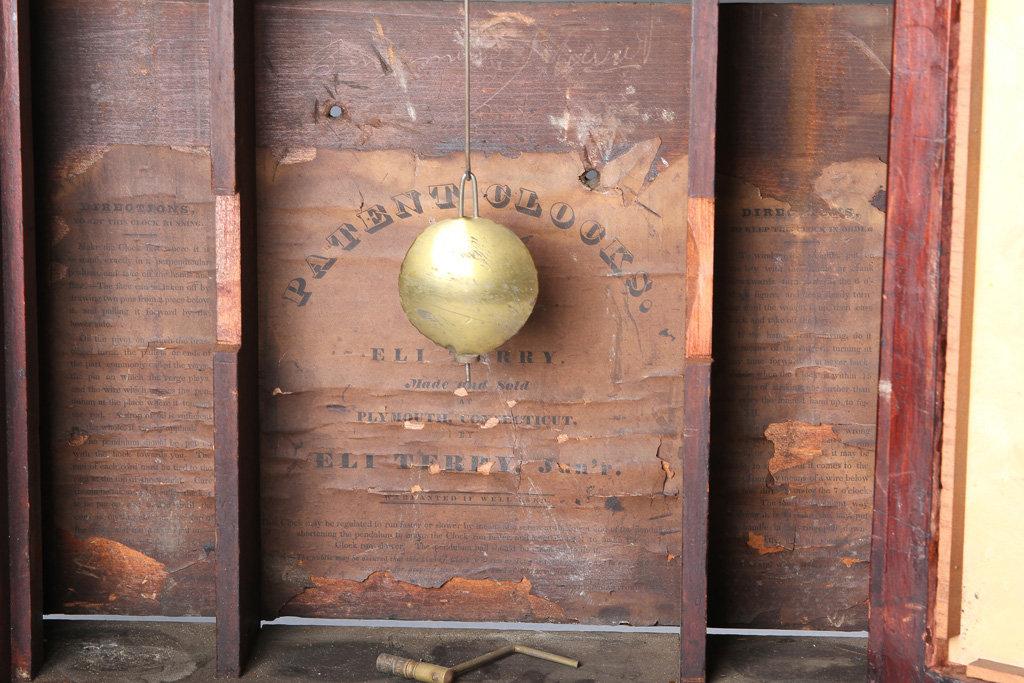 Rare, "Eli Terry" marked, pillar & scroll, hand carved mahogany, two weight Parlor Clock with weight