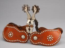 Fancy pair of double mounted goose head Spurs by noted Texas artist Pat Ray Castleberry, mounted wit