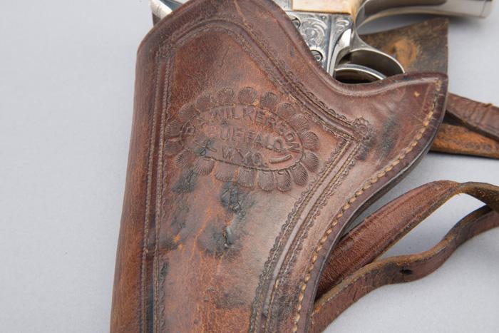 Vintage leather Holster marked P.A. Wilkerson, Buffalo, WYO.  This Holster is made for a 5 1/2" sing