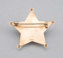 County Commisioner, Deputy Sheriff Badge, BBCO 14 K Gold, 5-point ball star, 2" across points, with