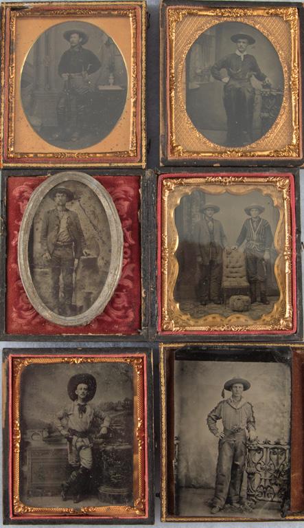 From the George Jackson Photography Collection a group of six early Tintype Images of Cowboys all we