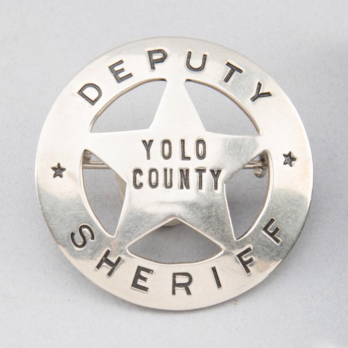Deputy Sheriff, Yolo County Badge, circle with cut out 5-point star, 2" diameter, hallmark "Patrick,