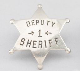 Deputy Sheriff, #1 Badge, 6-point ball star, 2 1/4" across points, hallmark "H.C. ____ner & Co., K.C