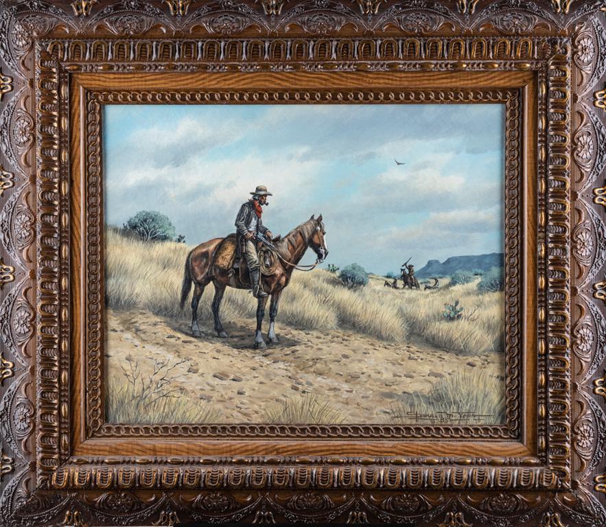Original Oil on Canvas by noted Texas Artist, Donald M. Yena, (b. 1933), titled "Click of the Hammer