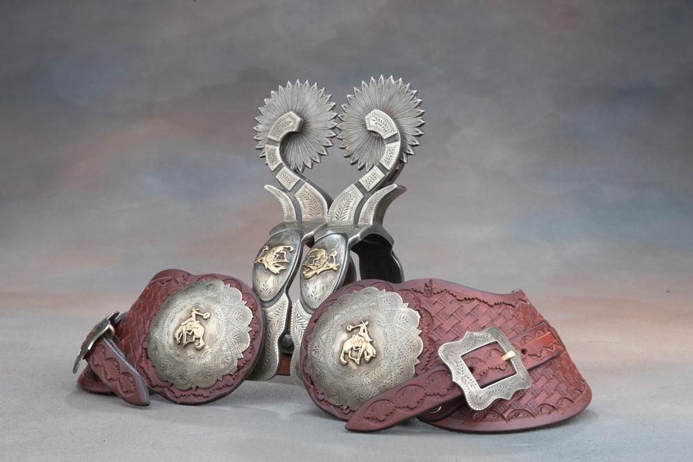 Ornate pair of double mounted Spurs by noted Oklahoma Bit and Spur Maker Jerry Wallace.  A very show