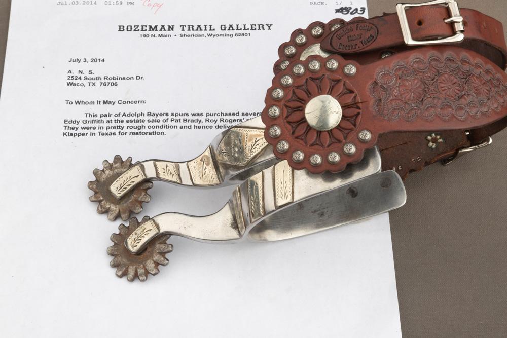 Pair of Bayers double mounted Spurs with letter from William L. King / Bozeman Trail Gallery / Sheri