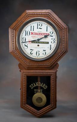 Unique antique oak case, long drop Wall Regulator Clock, manufactured by Sessions Clock Company, For