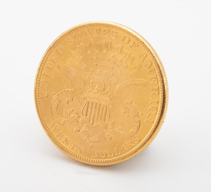 Double Eagle $20 Gold Coin, dated 1897, "S" mint, very good condition. LEO BRADSHAW COLLECTION.