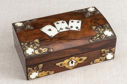 Early Rosewood and ivory trimmed, dome top Gamblers Case, 8 3 ,4" wide x 5 1 ,4" deep with ivory car