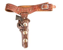 High condition, fancy Deluxe H.H. Heiser, Spotted Holster and matching Cartridge Belt.  The floral c