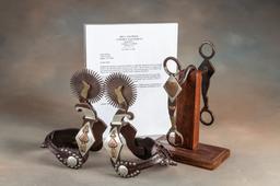 Extremely fine three piece Spurs and matching Bit set, with large showy, double mounted Spurs and Bi