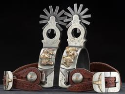 Outstanding pair of double mounted Spurs, #2266, by noted Bit and Spur Maker, the late R.F. Ford.  C