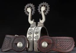 Fine pair of double mounted Spurs by noted Texas Bit and Spur Maker Gene Rogers, done in the card su